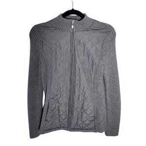 Croft & Barrow Womens Sweater Full Zip Jacket Quilted Front Gray Size S